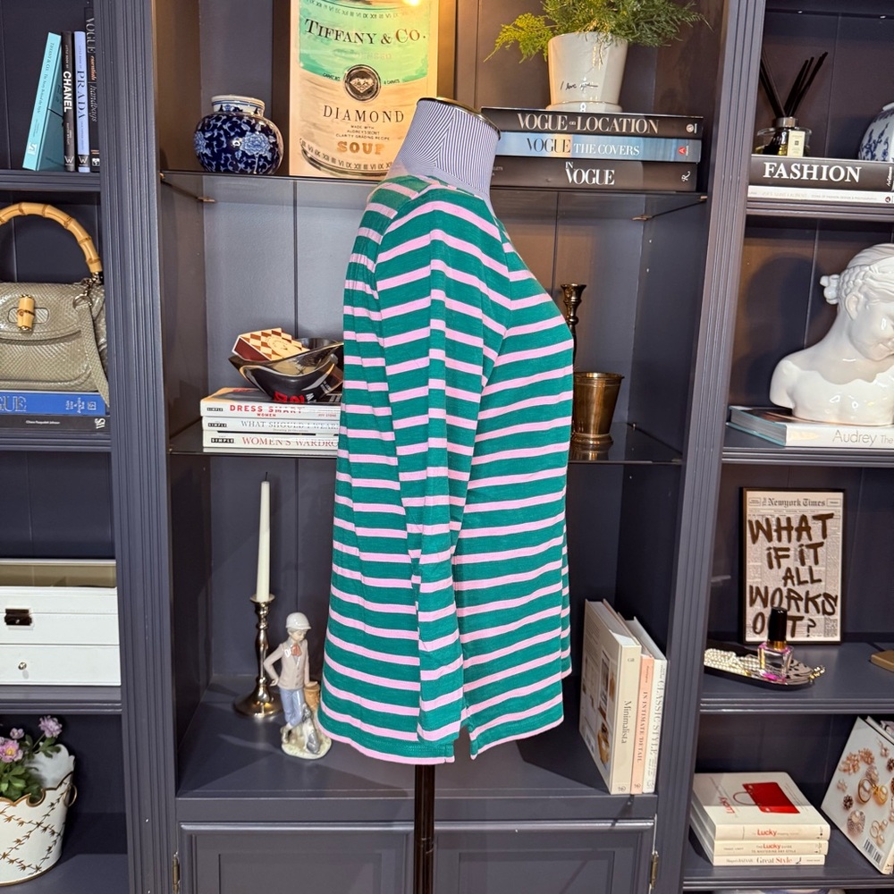 J.Crew Green & Pink Striped Cotton Tee – Size M - Picture 5 of 6